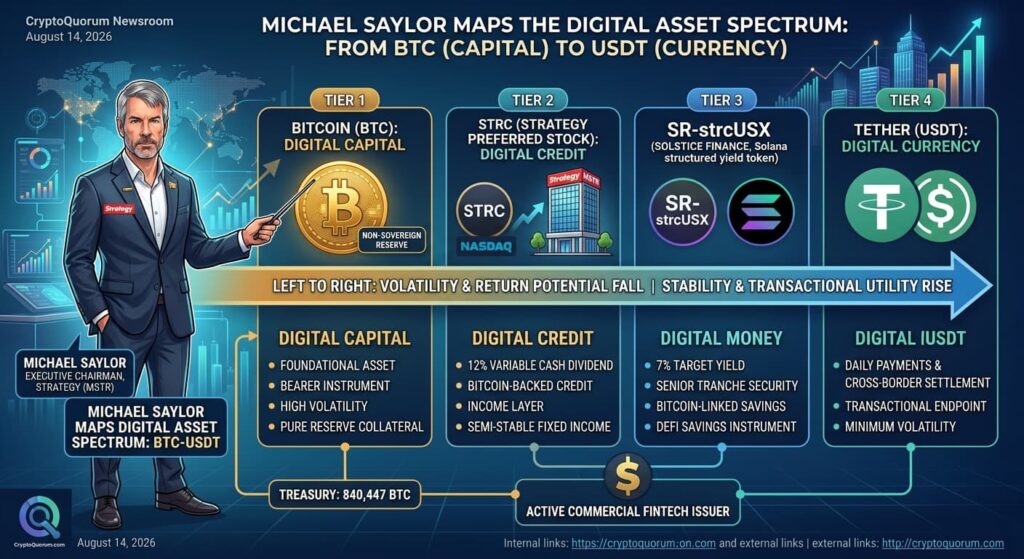 Beyond HODLing: Michael Saylor Unveils Four-Tier Monetary Stack Connecting Bitcoin to USDT